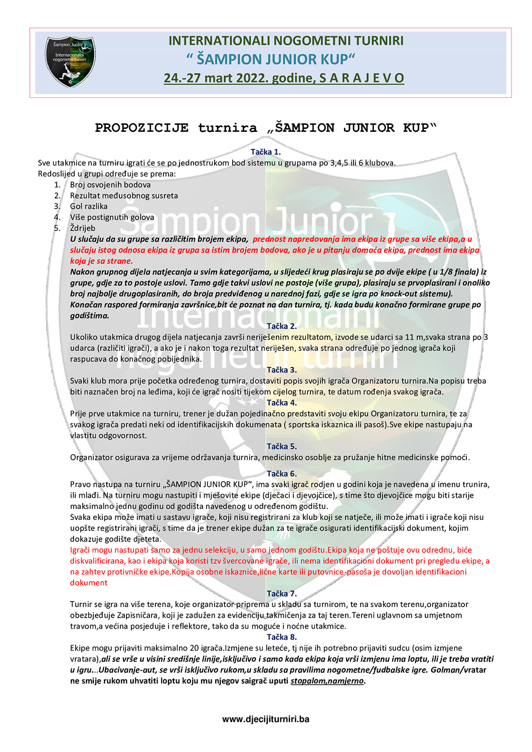 Šampion Junior - Propozicije 2022