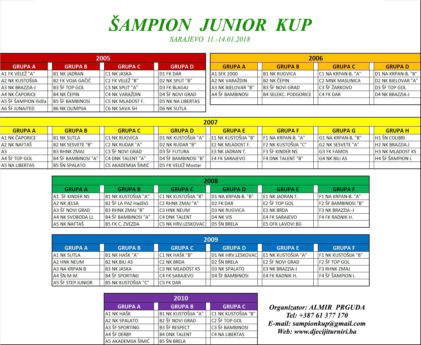 Šampion Junior - Raspored 2018