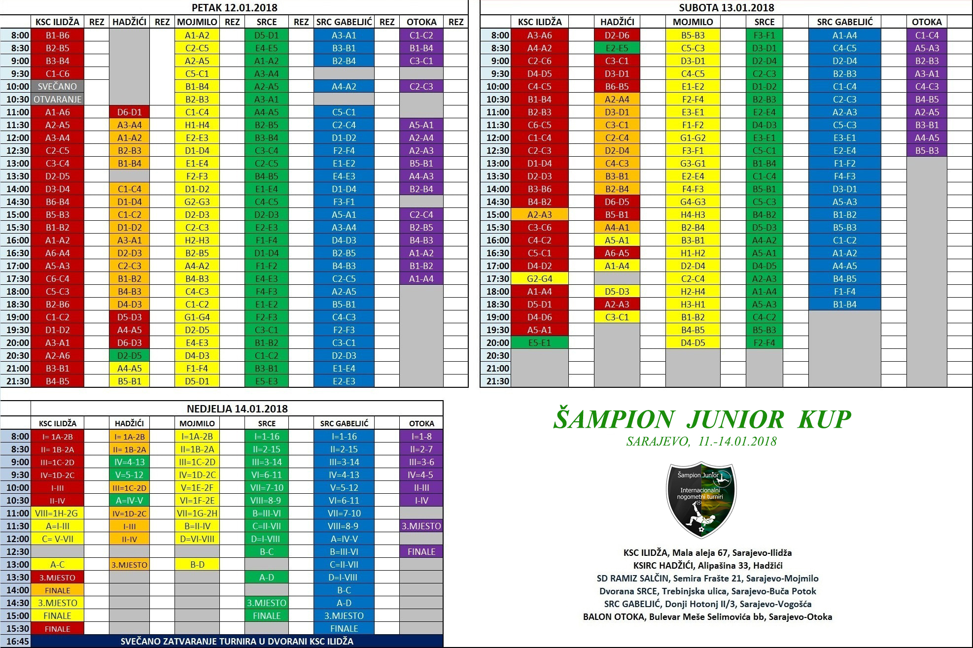 Šampion Junior - Raspored 2018