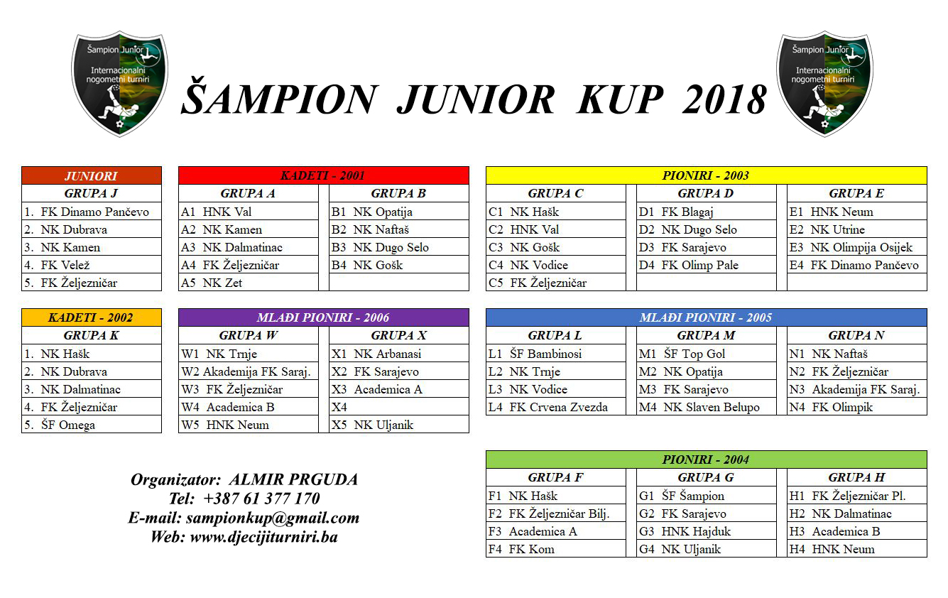 Šampion Junior - Raspored 2018